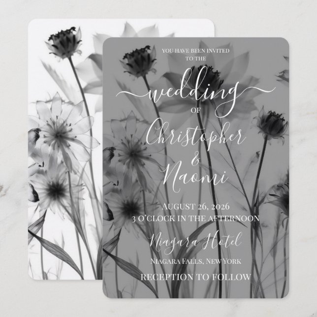 Create Your Own B&W X-Ray Flowers Wedding  Invitation (Front/Back)