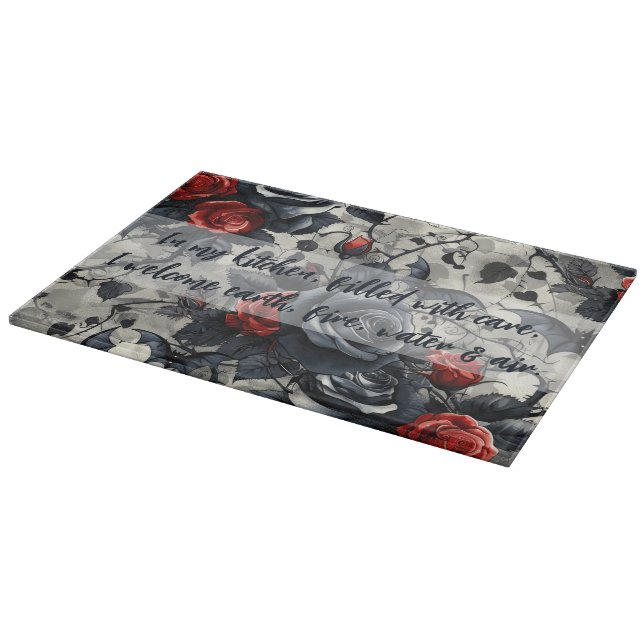 Create Your Own Bats Red Black Roses Gothic Grey Cutting Board (Corner)