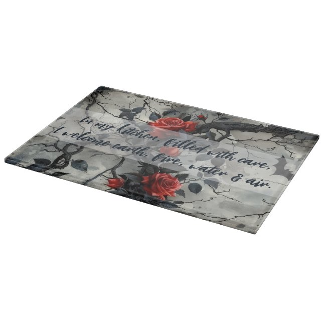 Create Your Own Bats Red Roses Gothic Grey Cutting Board (Corner)
