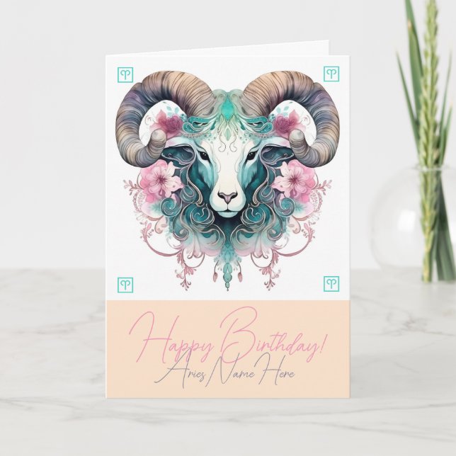 Create Your Own Beautiful Aries Zodiac Holiday Card (Front)