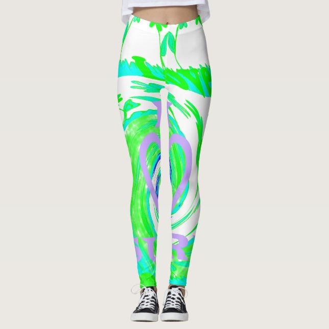 Create your own Beautiful floral l love surf art Leggings (Front)