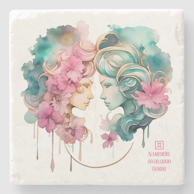 Create Your Own Beautiful Gemini Zodiac Stone Coaster (Front)