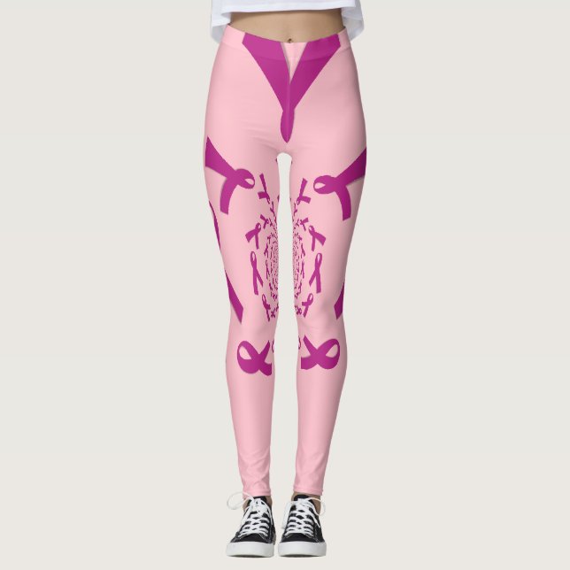 Create your own Beautiful pink ribbon cancer care Leggings (Front)