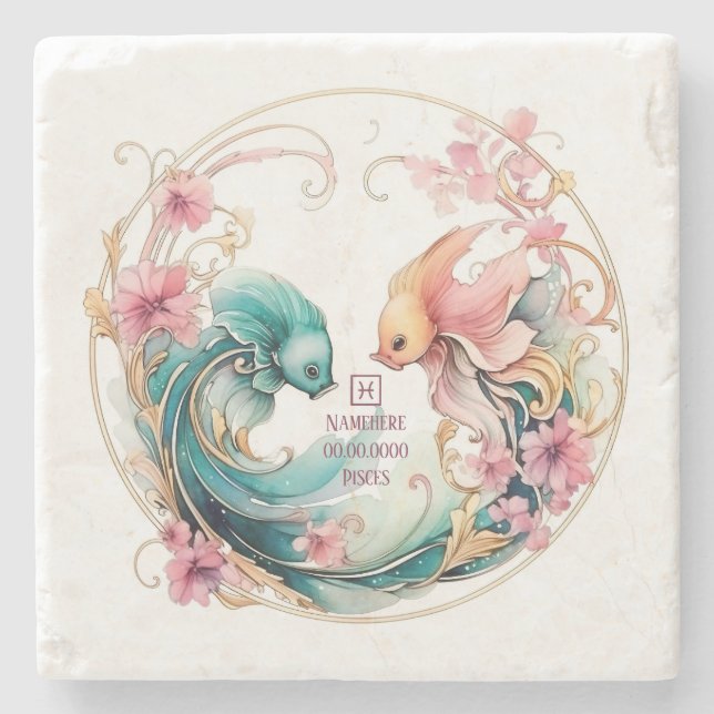 Create Your Own Beautiful Pisces Zodiac Stone Coaster (Front)