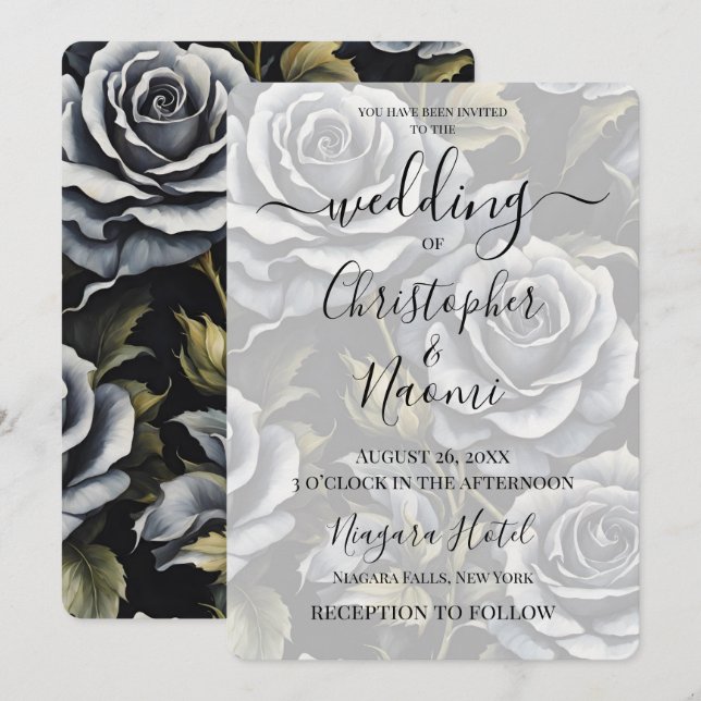 Create Your Own Big Bold Grey Roses Invitation (Front/Back)
