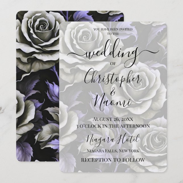 Create Your Own Big Bold Grey Roses Invitation (Front/Back)