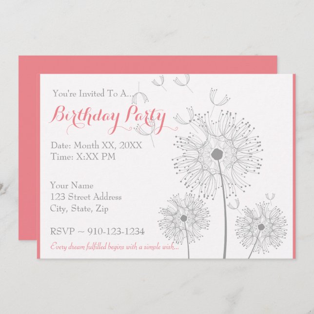 Create Your Own Birthday Party Invitation (Front/Back)