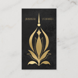 Create Your Own Black & Gold Celestial Lotus Business Card