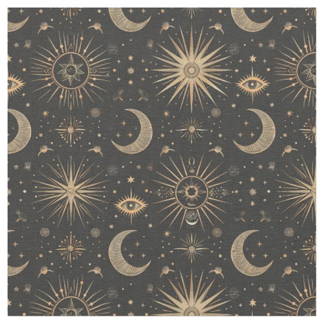 Create Your Own Black & Gold Celestial Magical Eye Fabric (Close Up)