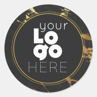 Create Your Own Black& Gold Faux Marble White Logo Classic Round Sticker