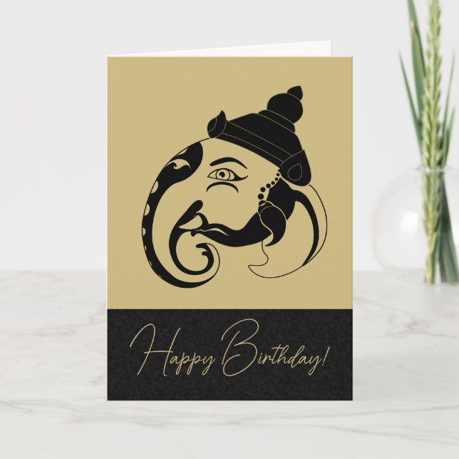 Create Your Own Black & Gold Ganesh Profile Holiday Card (Front)