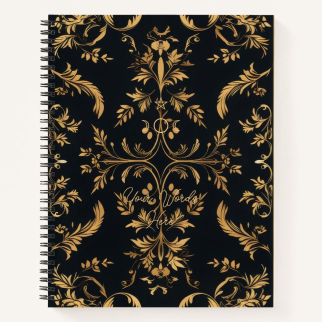 Create Your Own Black & Gold Ornamental Floral Notebook (Front)