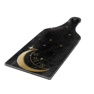 Create Your Own Black & Gold Starry Crescent Moon Cutting Board