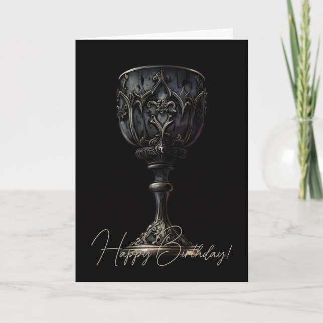 Create Your Own Black Gothic Chalice Holiday Card (Front)