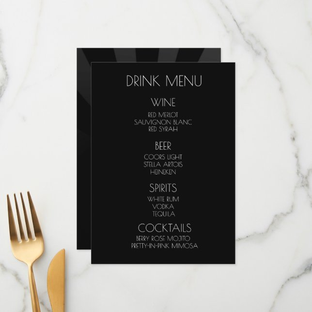 Create Your Own - Black Minimalist Sunburst Drink Menu (Front/Back In Situ)