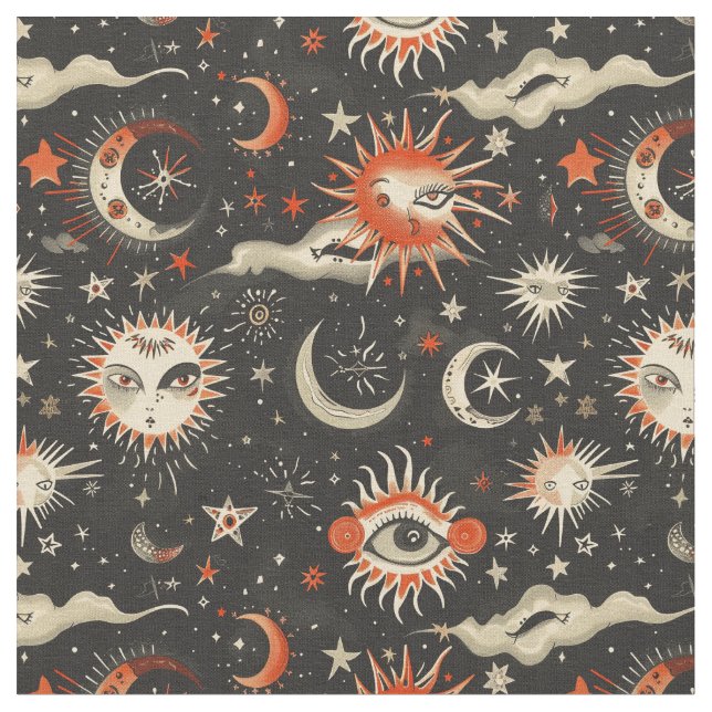 Create Your Own Black Orange Celestial Magic Eye Fabric (Close Up)