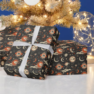 Create Your Own Black Orange Celestial Magic Eyes Wrapping Paper
