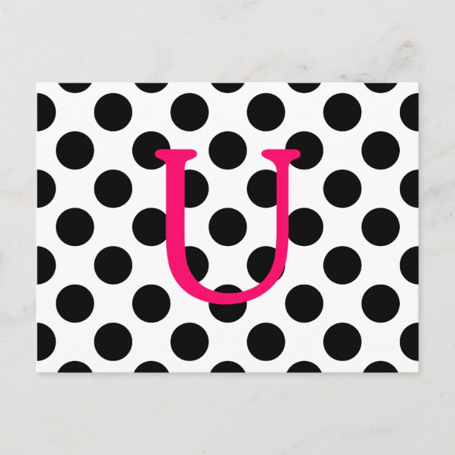 Create Your Own Black Polka Dot Hot Pink Monogram Postcard (Front)