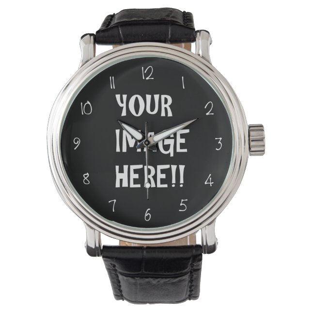 Create Your Own Black Vintage Leather Strap Watch (Front)