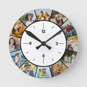 Create Your Own Black & White 12 Photo Collage  Round Clock