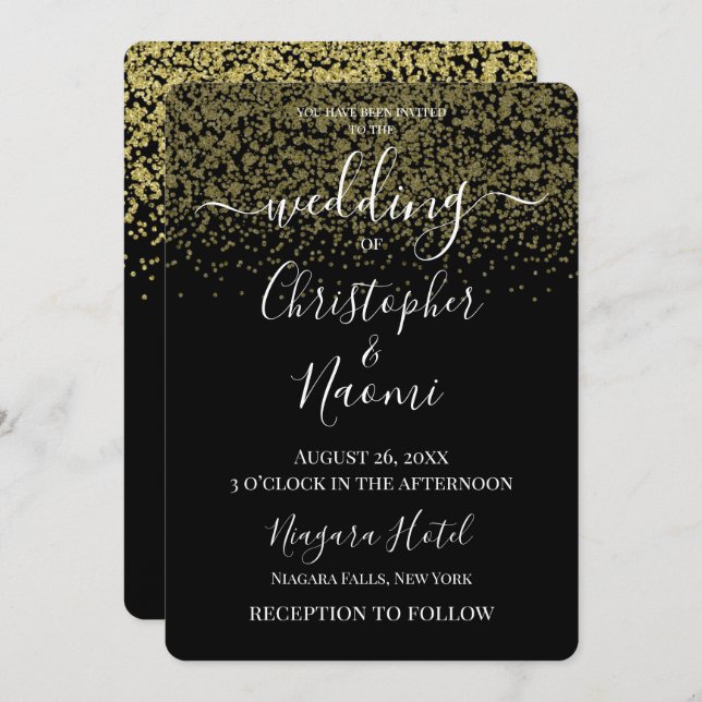 Create Your Own Black With Gold Glitter Invitation (Front/Back)