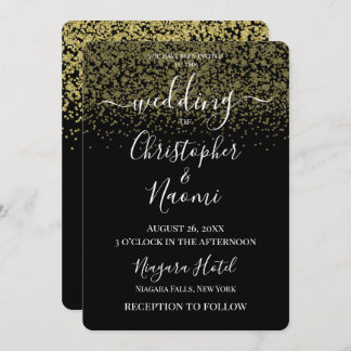 Create Your Own Black With Gold Glitter Invitation