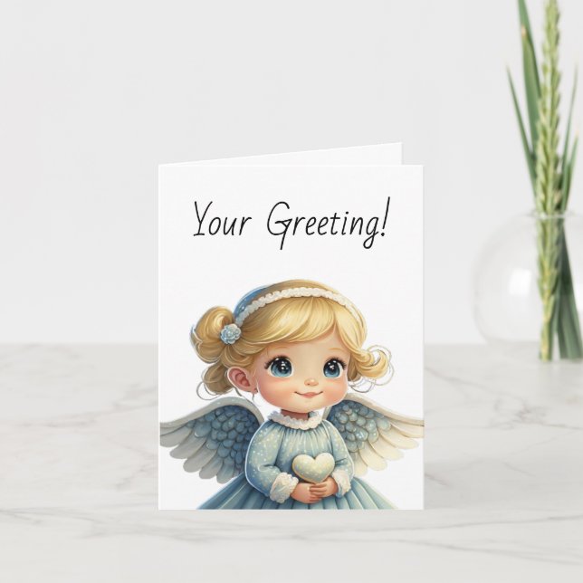Create Your Own Blonde Blue Angel Christmas Holiday Card (Front)