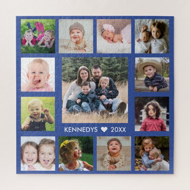 Create Your Own Blue 13 Family Photo Collage Jigsaw Puzzle (Vertical)