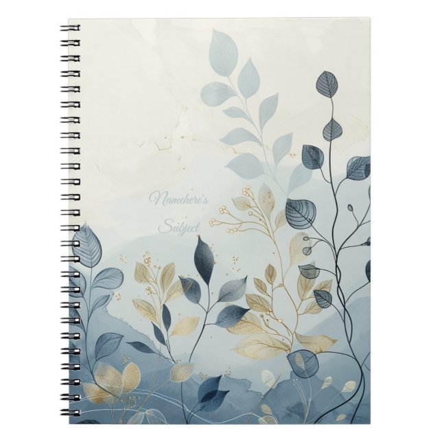 Create Your Own Blue & Beige Floral Minimalist Notebook (Front)