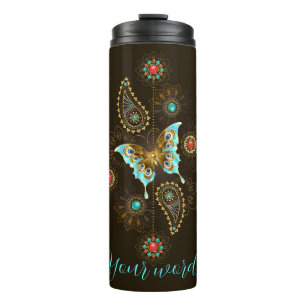 Create Your Own Blue Butterfly Paisley Thermal Tumbler