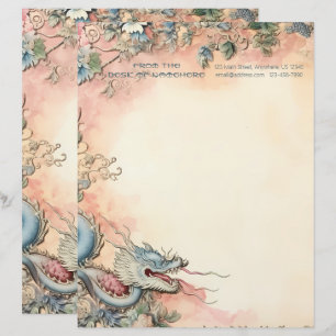 Create Your Own Blue Chinese Dragon Floral Custom Letterhead