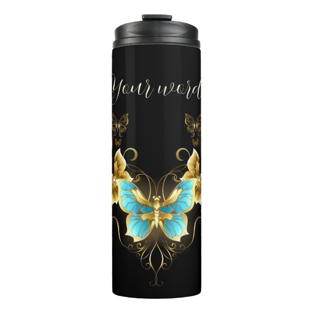 Create Your Own Blue & Gold Butterflies Thermal Tumbler (Front)