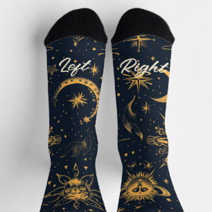 Create Your Own Blue Gold Celestial Moon & Stars Socks