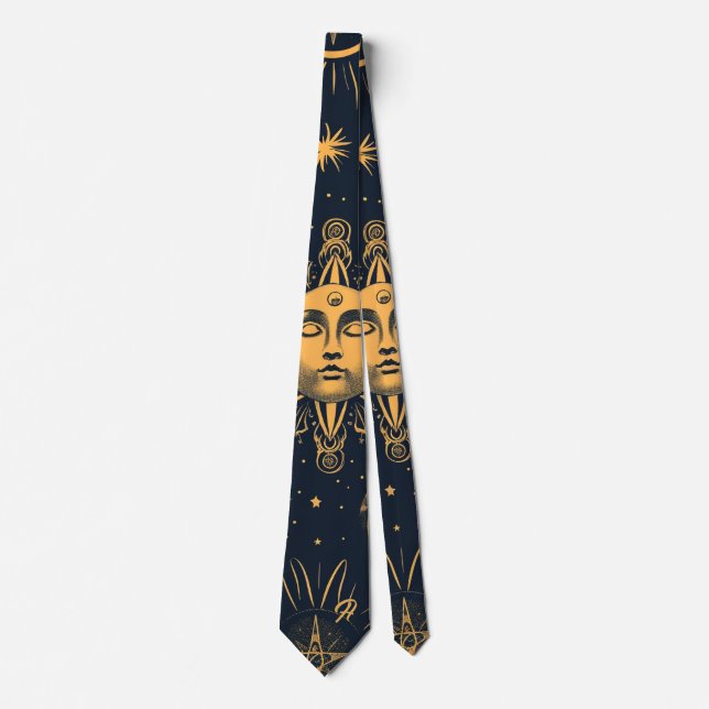 Create Your Own Blue Gold Celestial Moon & Stars Tie (Front)