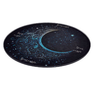 Create Your Own Blue & Gold Filigree Moon Altar Cutting Board