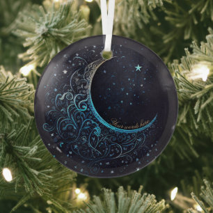 Create Your Own Blue & Gold Filigree Moon Glass Tree Decoration