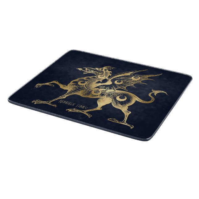 Create Your Own Blue & Gold Gothic Dragon Cutting Board (Corner)