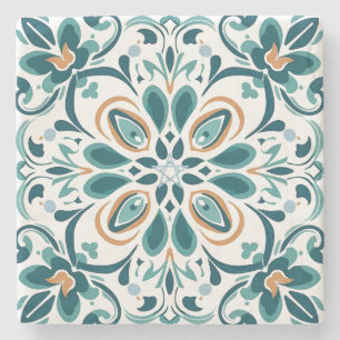 Create Your Own Blue Gold Green Faux Talavera Stone Coaster