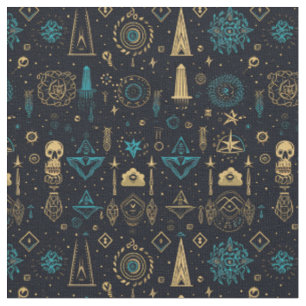 Create Your Own Blue & Gold Magic Symbols Black Fabric