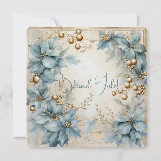 Create Your Own Blue Gold Magical Winter Wreath Card (Front)