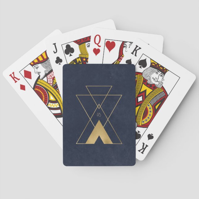 Create Your Own Blue & Gold Mystical Triangles Playing Cards (Back)