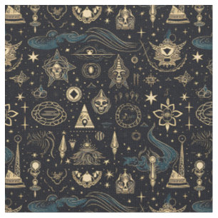 Create Your Own Blue & Gold Pagan Symbols Black Fabric