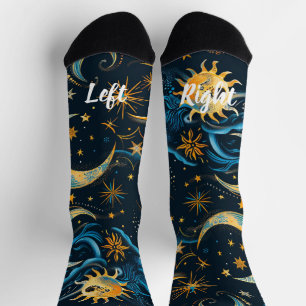 Create Your Own Blue & Gold Sun Moon & Stars Socks