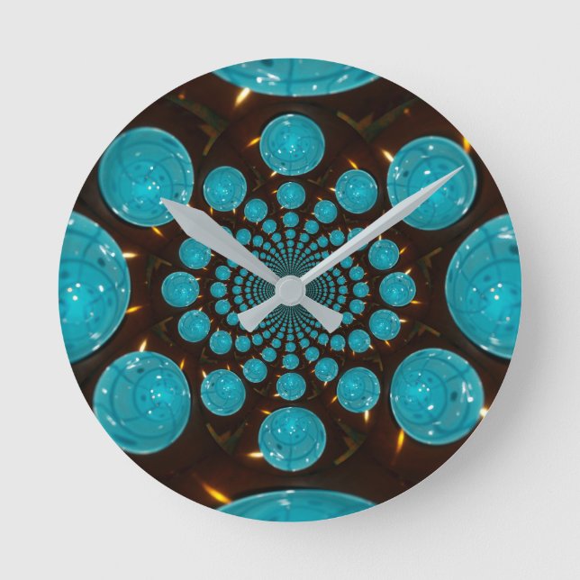 Create Your Own Blue Lights Kaleidoscope  Round Clock (Front)