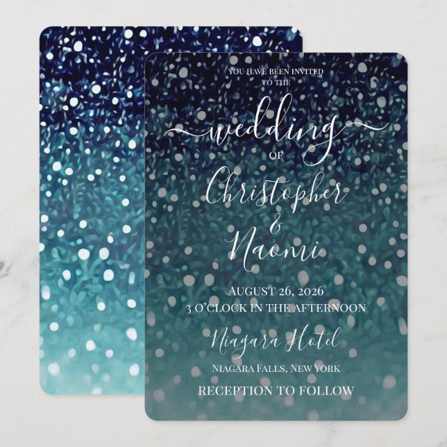 Create Your Own Blue Painted Glitter Invitation (Front/Back)