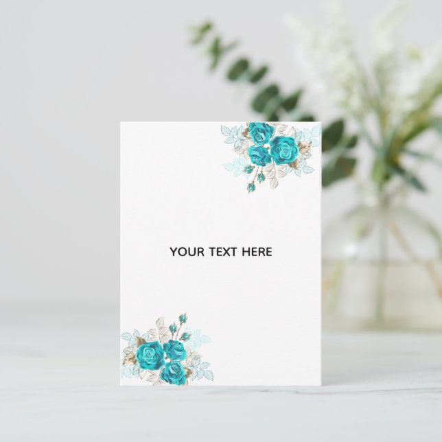 Create Your Own Blue Rose Elegant Holiday Postcard (Standing Front)