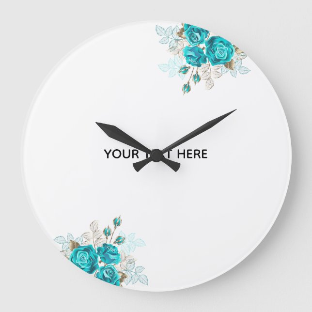 Create Your Own Blue Rose Elegant Large Clock (Front)