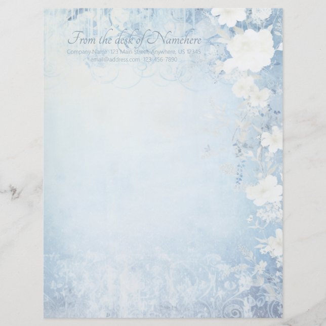Create Your Own Blue Shabby Chic Apple Blossoms Custom Letterhead (Front)