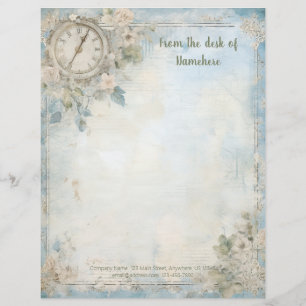 Create Your Own Blue Shabby Chic Floral Clock Custom Letterhead