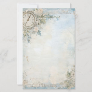 Create Your Own Blue Shabby Chic Floral Clock Stationery
